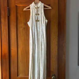Cache White Sleeveless Maxi Dress with Gold Accents